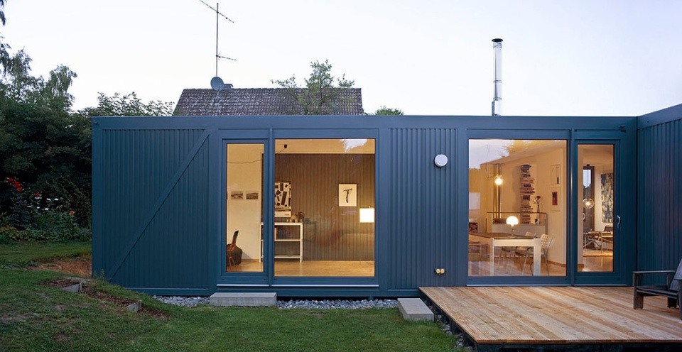 ContainerLove, a small house built from modules designed to resemble shipping containers. It has 2 bedrooms and room for a 3rd in about 969 sq ft. | www.facebook.com/SmallHouseBliss