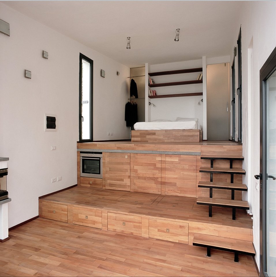 A 377 sq ft studio retreat in Italy with a stepped floor plan to follow the terraced site. | www.facebook.com/SmallHouseBliss