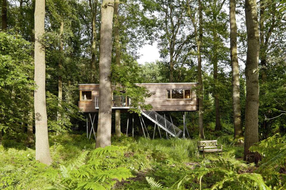 The Baumgeflüster treehouse resort in Germany. Each treehouse has one bedroom in 383 sq ft. | www.facebook.com/SmallHouseBliss